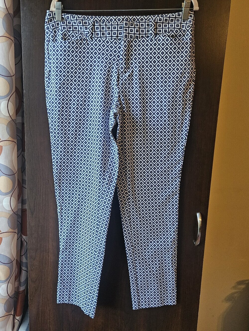 Faded Glory Navy Blue & White Diamond Print Pants Size 10